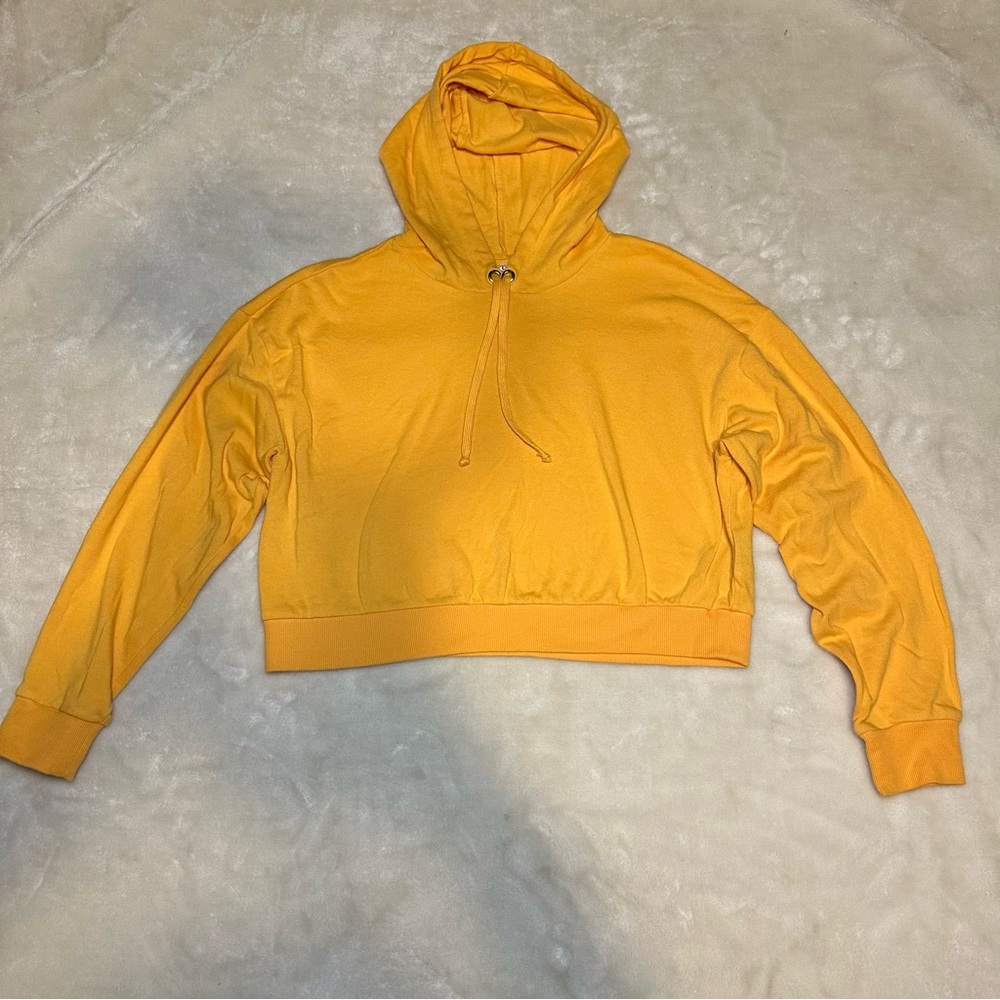 H&M Orange Cropped Hoodie Sweatshirt Size Medium